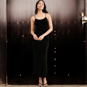 Anthropologie x If By Sea Black Velvet Rhinestone Slip Dress Size M Holiday